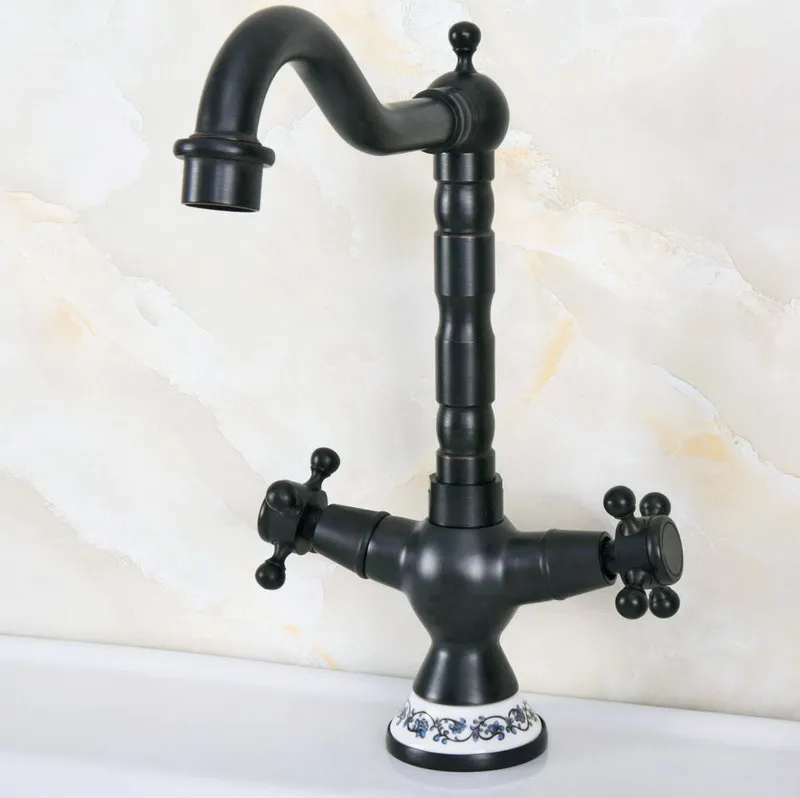 Black Oil Rubbed Bronze Ceramic Base Kitchen Wet Bar Bathroom Vessel Sink Faucet Single Hole Swivel Spout Mixer Tap anf644
