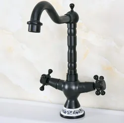 Black Oil Rubbed Bronze Ceramic Base Kitchen Wet Bar Bathroom Vessel Sink Faucet Single Hole Swivel Spout Mixer Tap anf644