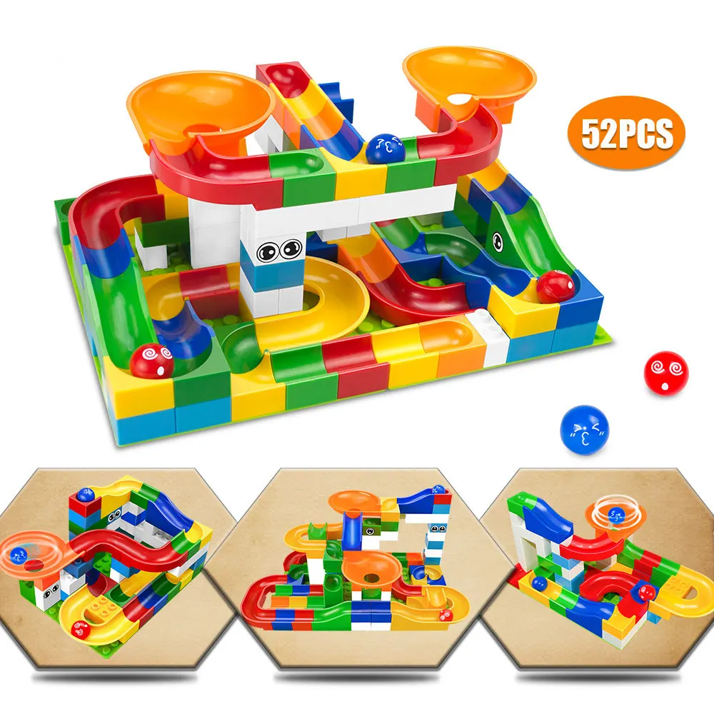

52Pcs Construction Marble Race Run Maze Balls Track Building Blocks Big Size Educational Bricks Compatible with LegoINGly Duploe