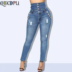 Женские джинсовые узкие брюки высокого качества стрейч джинсы с высокой талией брюки 2019 мама сексуальные с высокой талией джинсы Уличная