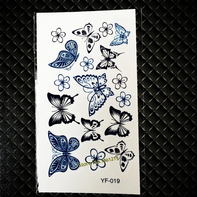 Black Blue Flash Temporary Tattoo Stickers GYF-019 Beautiful Butterfly Flowers Design Sexy Women Ladies Waterproof Fake Tattoos Black Blue Flash Temporary Tattoo Stickers GYF-019 Beautiful Butterfly Flowers Design Sexy Women Ladies Waterproof Fake Tattoos