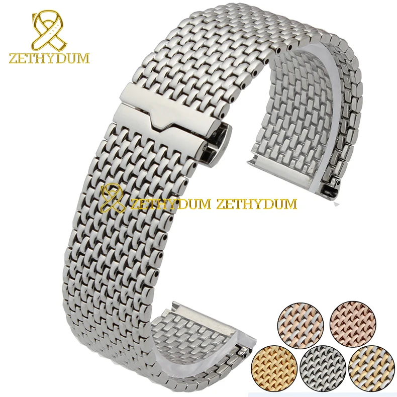 

Thin Solid Stainless Steel bracelet watch strap Metal Wristwatches Band pink gold silver Watchband belt butterfly clasp 22mm