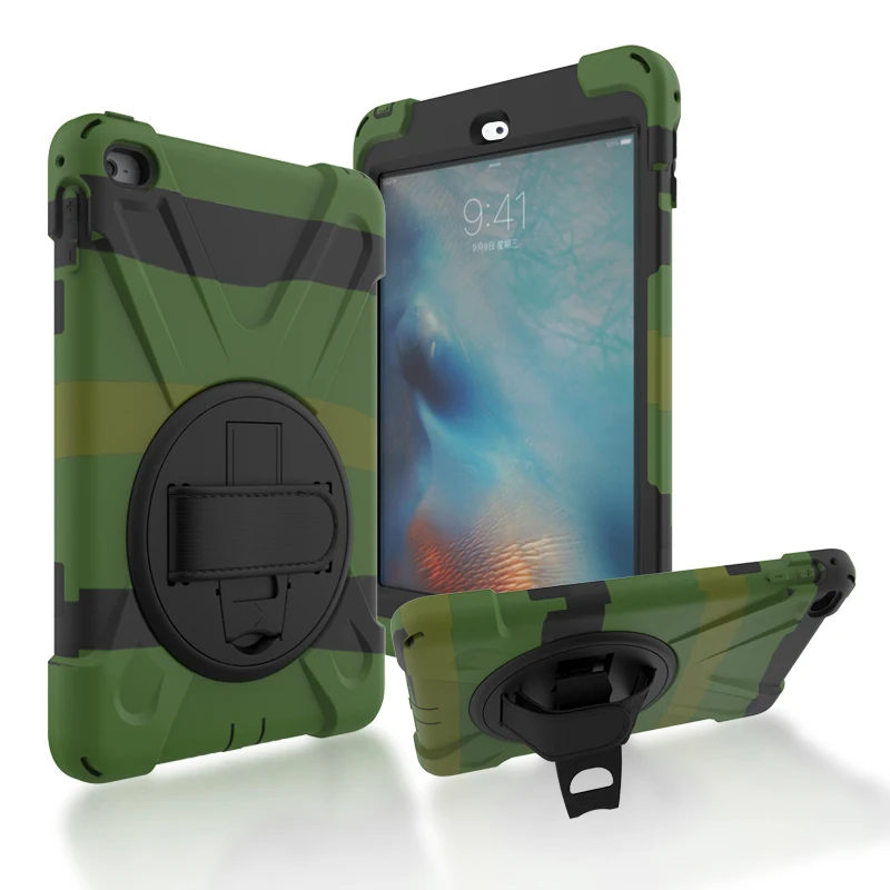 

360 Degree Rotating Shockproof Rugged Silicone + PC Hybrid Case with Wrist Strap and Holder for Apple iPad Mini 4 Tablet+Stylus