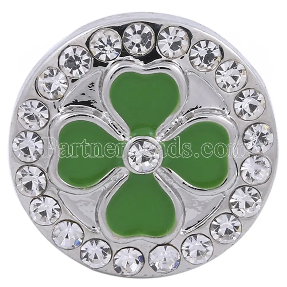 

New arrival Metal clover Snap jewelry 18mm OEM ,ODM rhinestone snap beads Jewelry For mother's day gift KC8651