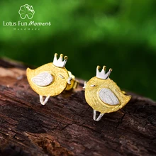 Lotus весело момент Настоящее серебро 925 проба Натуральный дизайнер ювелирных украшений Прекрасная принцесса серьги-гвоздики в виде птицы для Для женщин Brincos