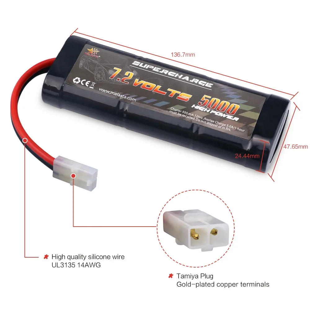 Melasta 7.2 V 5000 mAh نيمه استبدال RC بطارية مع طامية التفريغ موصل ل RC لعب سيارات سباق قارب الطائرات