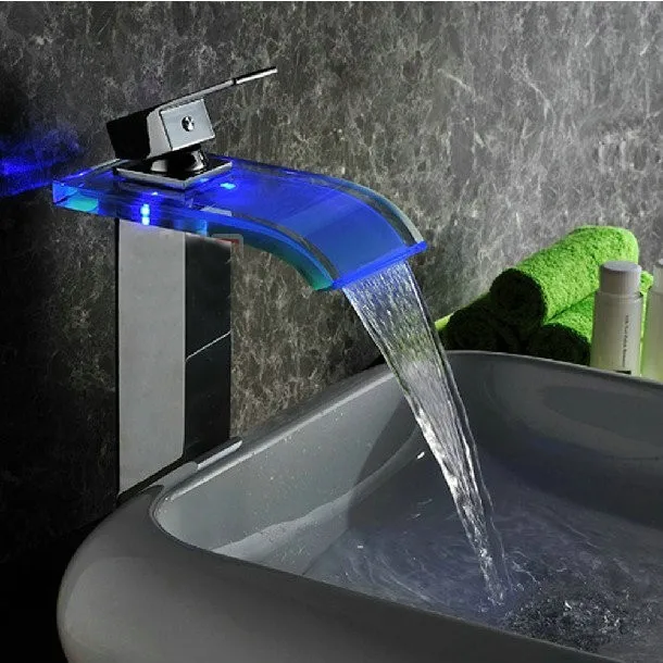 FREE SHIPPING Solid Brass Chrome Water Tap Basin Faucet Single Hole LED