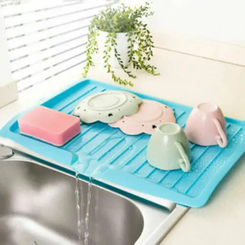 

4 Colors Drain Rack Plastic Worktop Dish Drainer Drip Tray Multifunctional Large Kitchen Sink Drying Rack Holder