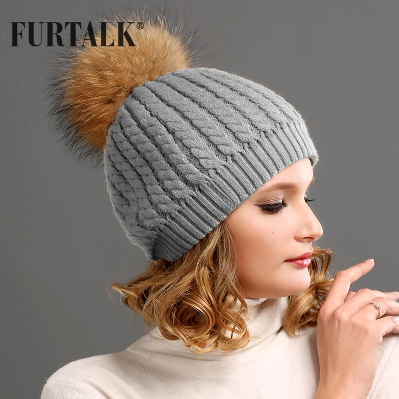 Furtalk Русский Реального Меховая Шапка Двойная Подкладка Енота Пом Hat Женщин Зимняя
