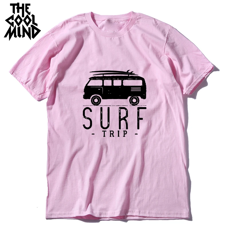 

THE COOLMIND 100% cotton surf trip summer loose men T shirt casual short sleeve cool mens tshirt male o-neck tshirt tee shirts