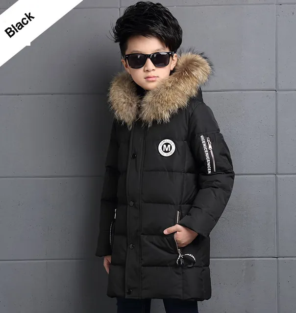 Children Winter Jacket for Boys Down Coat Real Fur with Hooded Warm Boys Parkas 6 7 8 9 10 12