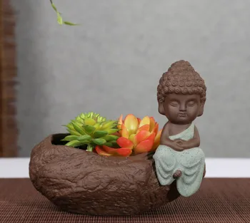 

Creative Ceramic Flower Pot Personalized Buddha Monk Pattern Flower Pot Purple Clay Household Decoration