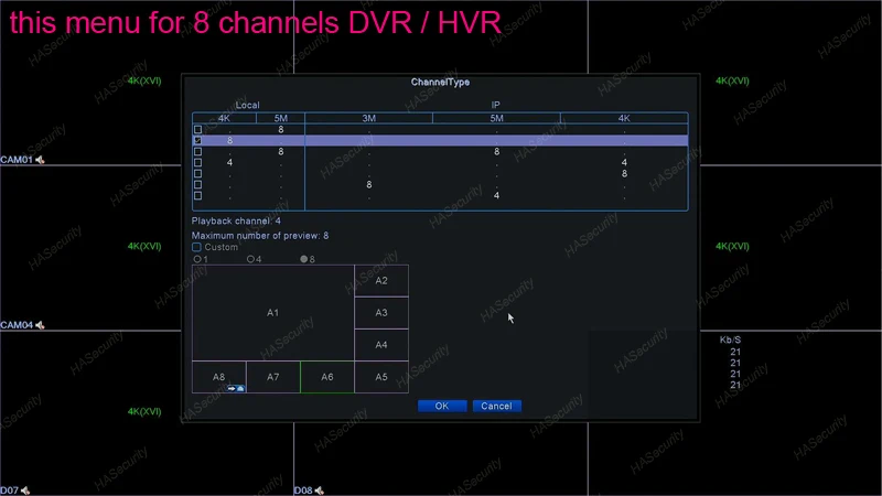 8.0MP 8MP 4K AHD 3840x2160 Гибридный DVR/NVR(8MP@ 8fps на канал) HVR/XVR/XVI