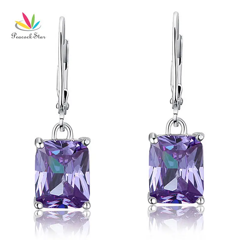 

Peacock Star Solid 925 Sterling Silver Bridesmaid Dangle Earrings 4 Carat Purple Stone CFE8037