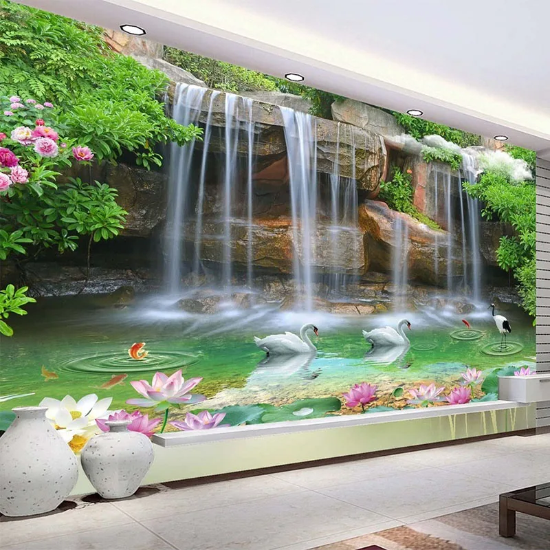 Custom Photo Wallpaper 3D Nature Scenery Waterfall Swan Mural Living Room TV Sofa Backdrop Wall Decor Wallpaper Roll Wall - AliExpress