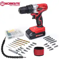 Rechargeable 18V Electric Screwdriver Cordless Drill Lithium Battery WORKSITE Built-in LED Light Power Tool with 29 Pcs Bits