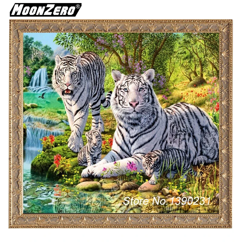 New 5D DIY Diamond Tiger family Cross Stitch Square Rhinestone Hand Embroidery Gift Full Set Home Decoration WYZ186105 | Дом и сад