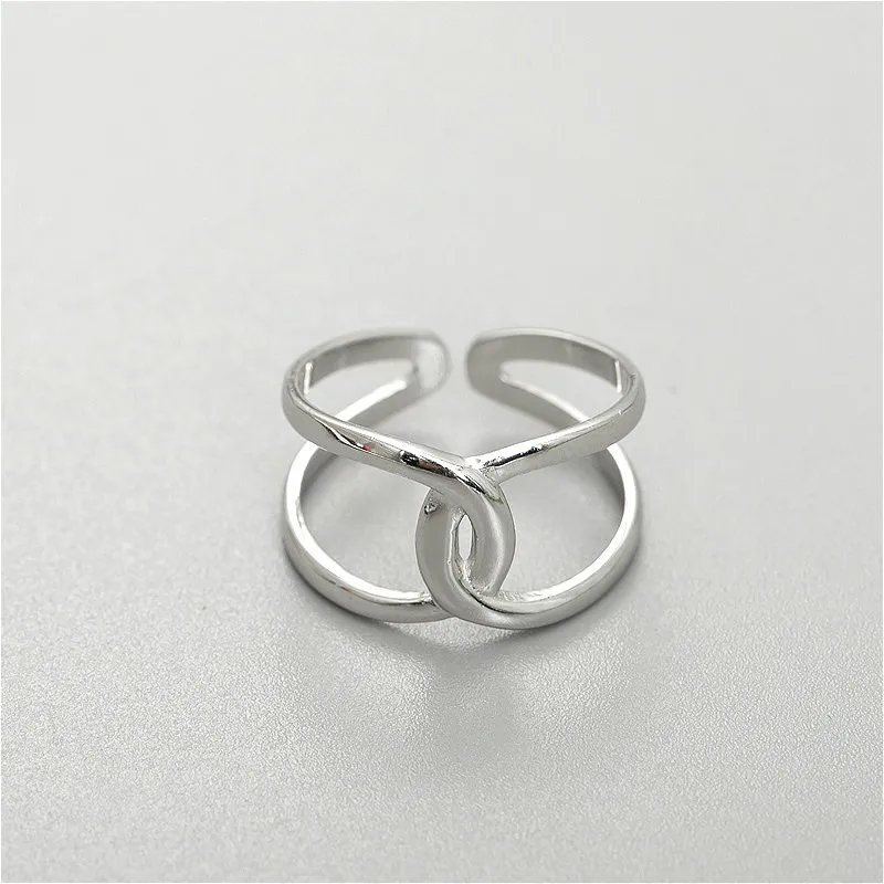 

100% Authentic 925 Sterling Silver Double Lines Cross Open Rings For Women Simple Letter Elegant Fashion Jewelry Rings