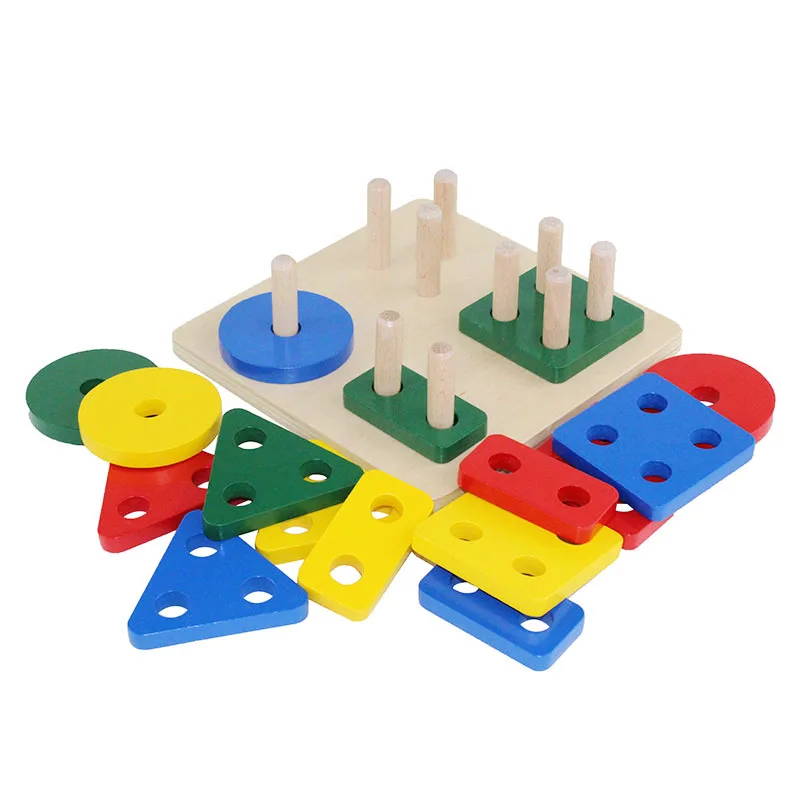  Montessori Baby Wooden Toys Early Educational Infant Stacking Geometric Sorting Board