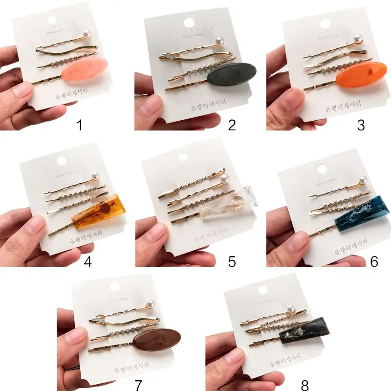 

4Pcs/Set Korean Wavy One Word Barrettes Women Irregular Resin Marble Vintage Hairpins Side Bangs DIY Styling Jewelry Hair Clips