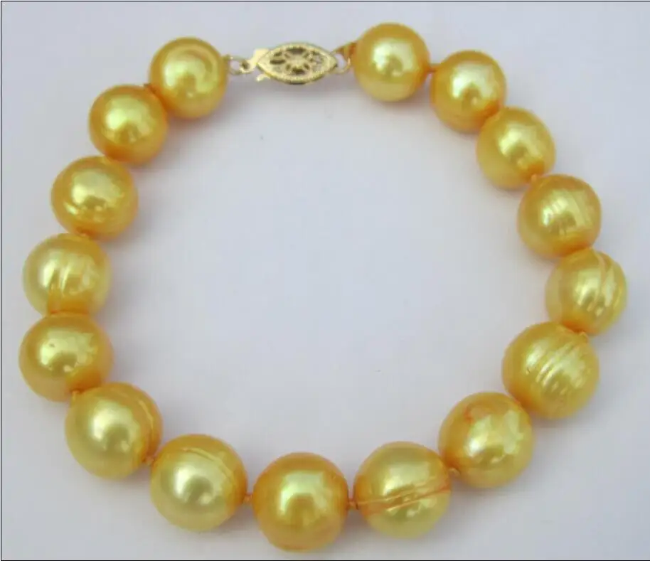 

huge elegant 12-13mm natural south sea gold pearl bracelet 7.5-8" gold