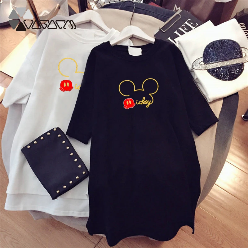 

Summer Fashion Women Dresses Minnie Mickey Mous Cartoon Print Clothes Loose Women Clothing Big Size Cute Mini Dress Black