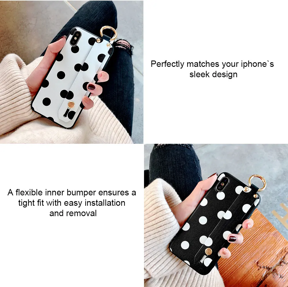 Ascromy For iPhone XS Max Case Wrist Strap Cartoon Cat Wave Point Cover For iPhone X S XR 8 Plus 7 6 6S Coque Phone Accessories (4)