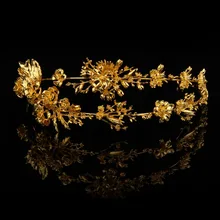 TUANMING Luxury Gold Zinc Alloy Crown Metal Flower Tiara Plant Double Hairband Bride Headdress Jewelry Handmade Wedding Headwear