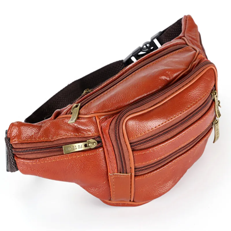 Модные мужские сумки на пояс из натуральной кожи, мужская сумка-Органайзер для путешествий, поясная сумка, сумка для мобильного телефона, поясная сумка - Цвет: Оранжевый