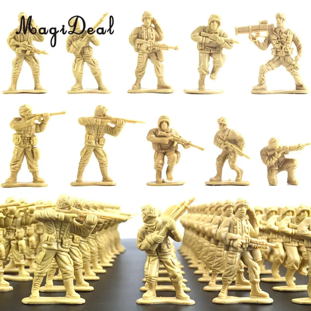 MagiDeal 100Pcs 5cm Plastic Soldier Army Men Action Figures Play Set Sand Scene Layout Model Toy - in Various Poses 4 Colors