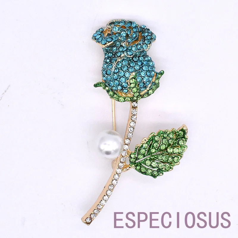 

Elegance Flower Pin Rhinestone Fashion Jewelry Blue Color Painted Rose Brooch Gold Color Crystal Giraffe Breast Pin Lady Garment