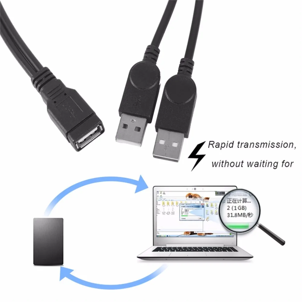 30 см удлинитель USB 1 женщина до 2 двойной USB Мужской концентратор адаптер питания Y сплиттер USB кабель питания для зарядного устройства Шнур Горячий