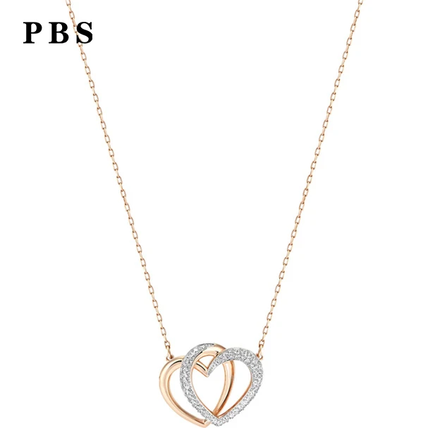 

PBS Original Copy High Quality 1:1 Exquisite Double Heart Necklace Plated With Rose Gold Logo Free Wholesale Manufacturers