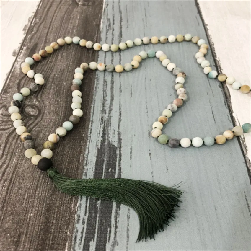 6MM108 Natural Amazonite stone necklace MONK Sutra Fancy Wrist Lucky Bless yoga pray new Buddhism Meditation Wristband Hot mala