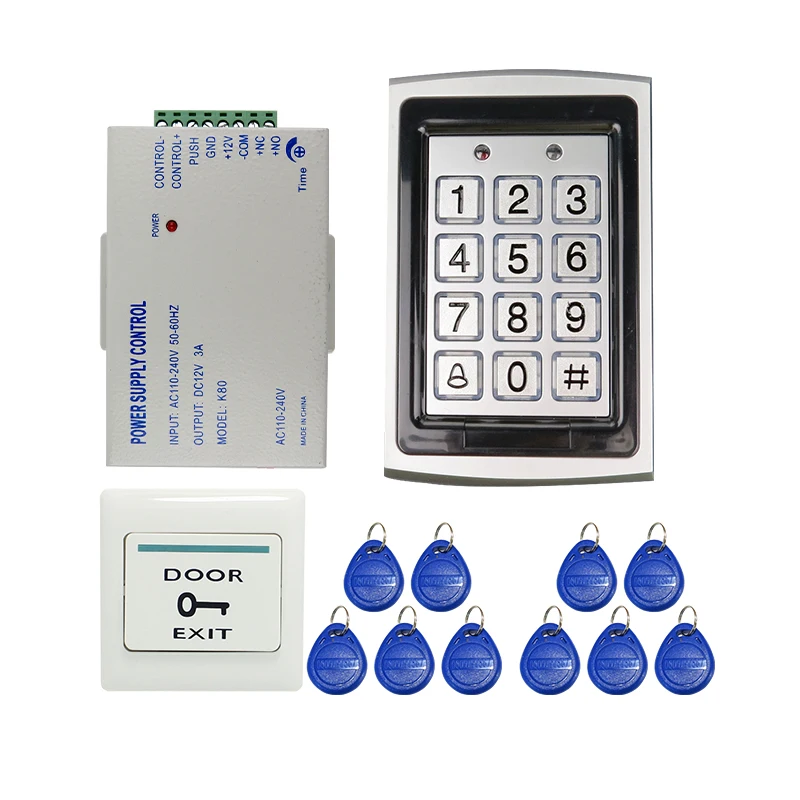 

Brand New 125KHZ Outdoor Metal Case RFID Reader Door Access Control System Kit Set + Power Supply Control Free Shipping