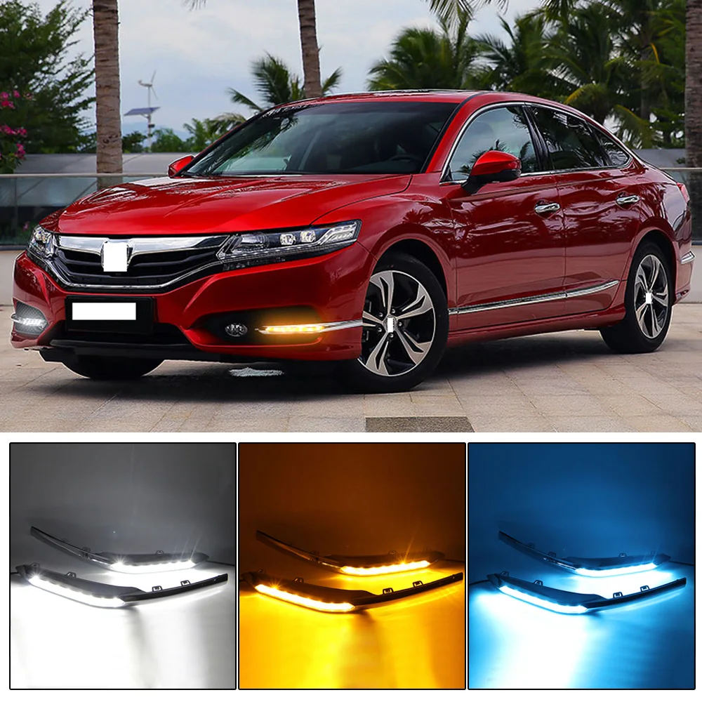 

CAPQX 2pcs For Honda Spirior Europe Accord 2015-2017 Front LED DRL Daytime Running Driving Light Fog Lamp With Yellow turn light