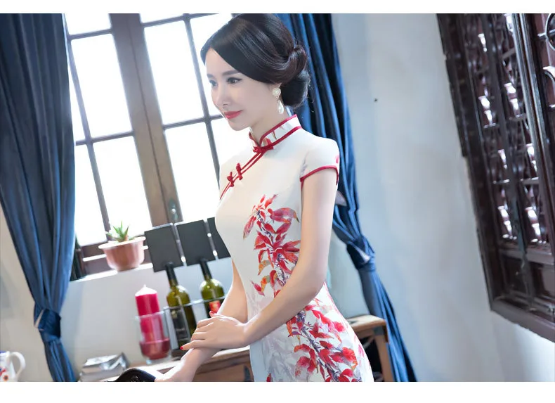 Ретро короткий рукав Qipao национальный тренд платье цветочный Cheongsam Длинные Ципао китайское традиционное платье для Для женщин