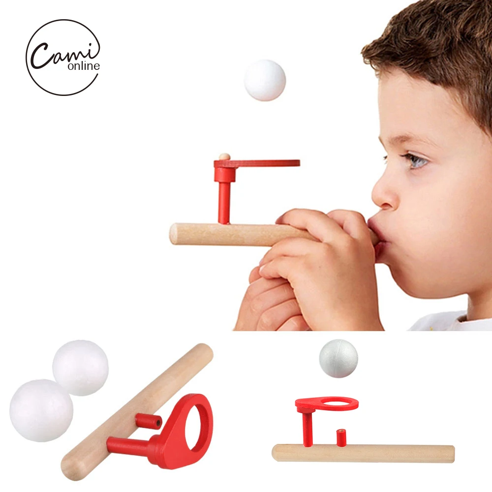 kids wooden blow ball rod toys baby puzzle blowing ball balance