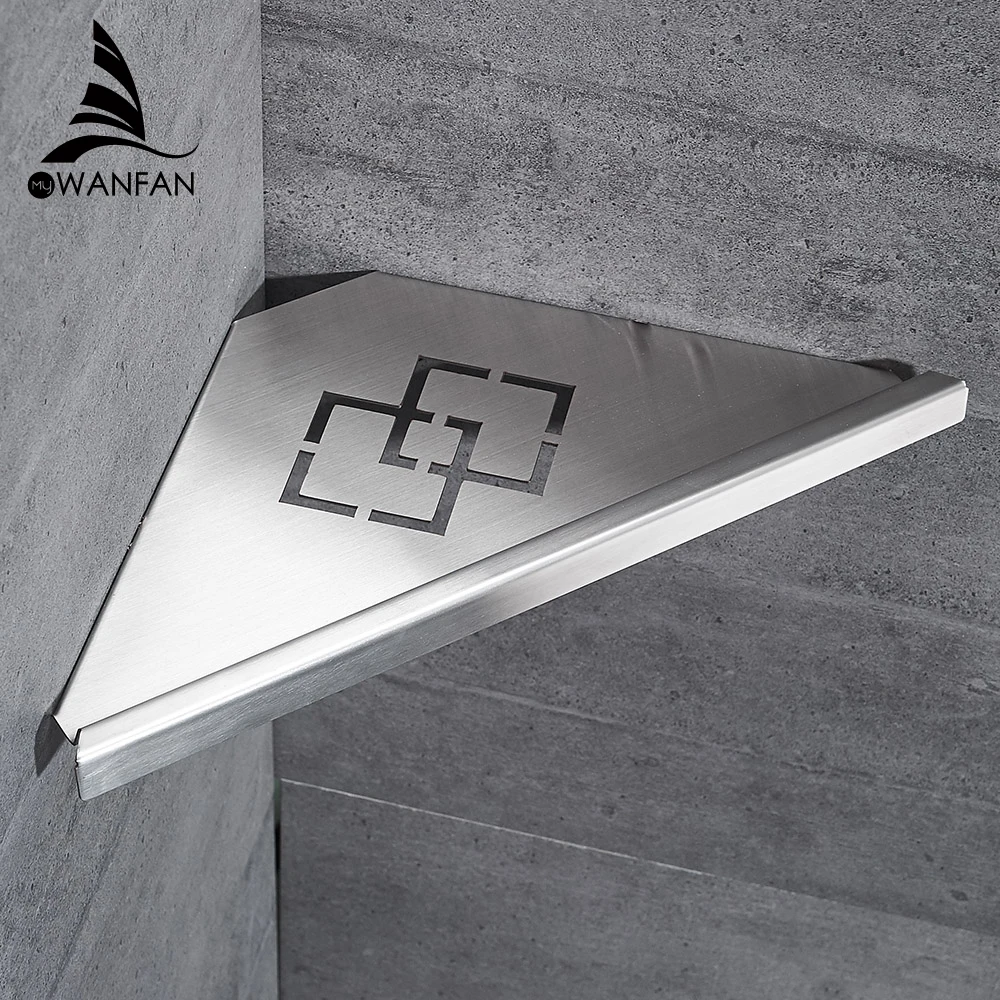 Günstige Bad Regale Gebürstet Nickel Edelstahl 304 Wand Badezimmer Regal Dusche Caddy Rack Bad Zubehör Regale WF 18062