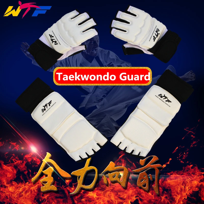 

2018 PU Leather Half Finger Taekwondo gloves foot guard TKD protectors Fighting Karate footgear MMA hands and feet protector