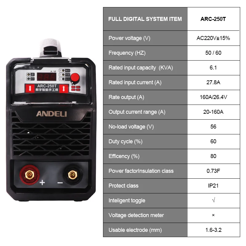 ANDELI ARC-250T 250A IGBT инвертор постоянного тока дуговой сварочный аппарат MMA сварочный аппарат для работы и электрической работы с аксессуарами