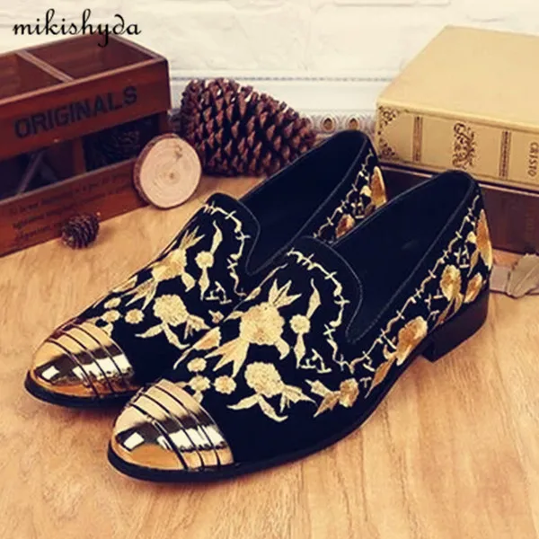 Espadrilles Appartements Mans Casual Personnalisé Or Floral En Daim Plat As Chaussures Embroide Mode Show Vintage Hommes Mocassins rBCWedxo