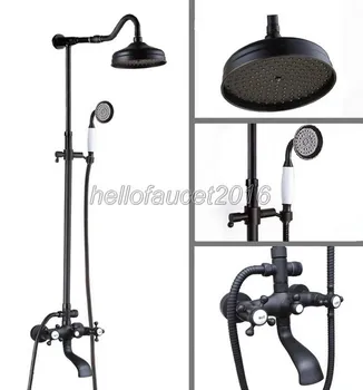 

Classic Rainfall Shower Faucet Set Bathroom Dual Handle Tub Mixer Taps Black Oil Antique Brass Finish lhg604