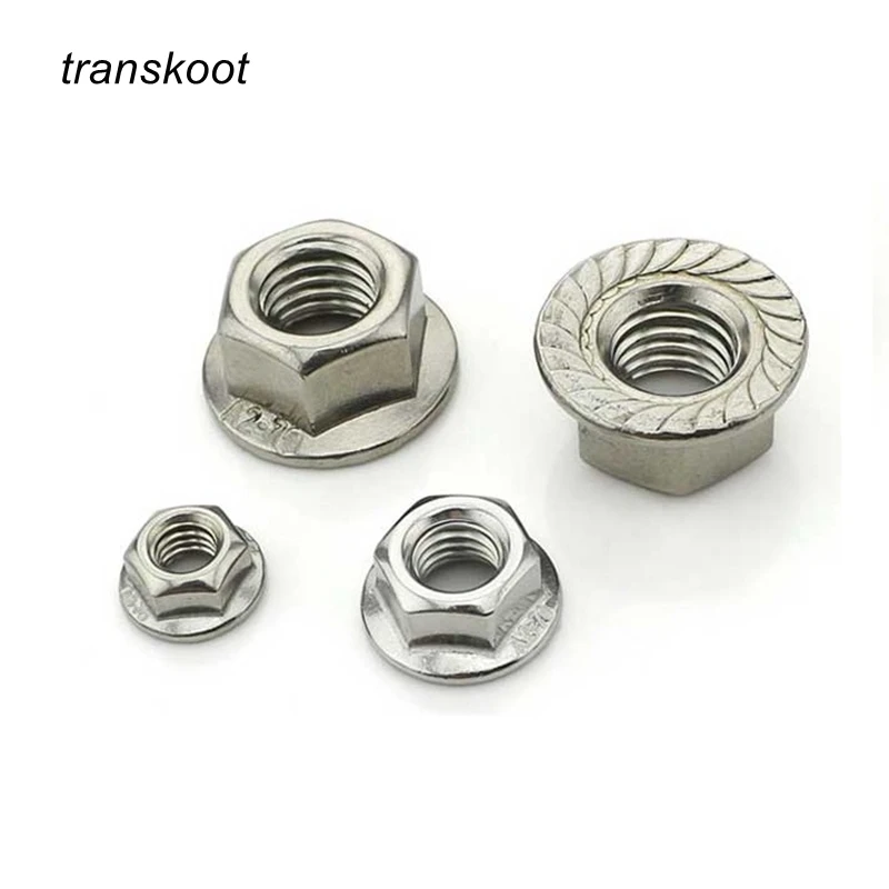 

50Pcs DIN6923 M3 M4 M5 M6 M8 Stainless Steel Hex Hexagon Flange Nuts Anti-Slip Locking Lock Nut