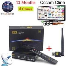 1 Año Cccam Europa Freesat V8 Super + 1 unid USB WiFi DVB-S2 apoyo Cccam Receptor de Satélite HD Lleno 1080 P 4 Clinales PowerVu servidor