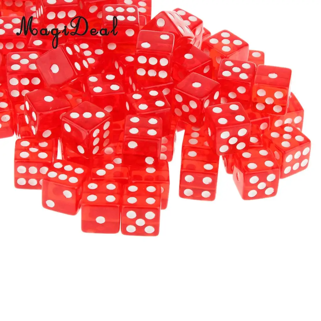 MagiDeal High Quality 100 x Translucent 16mm Six Sided Spot Dice RPG Games for Funny Party Club Dice Sport Game 5 Colors Choose