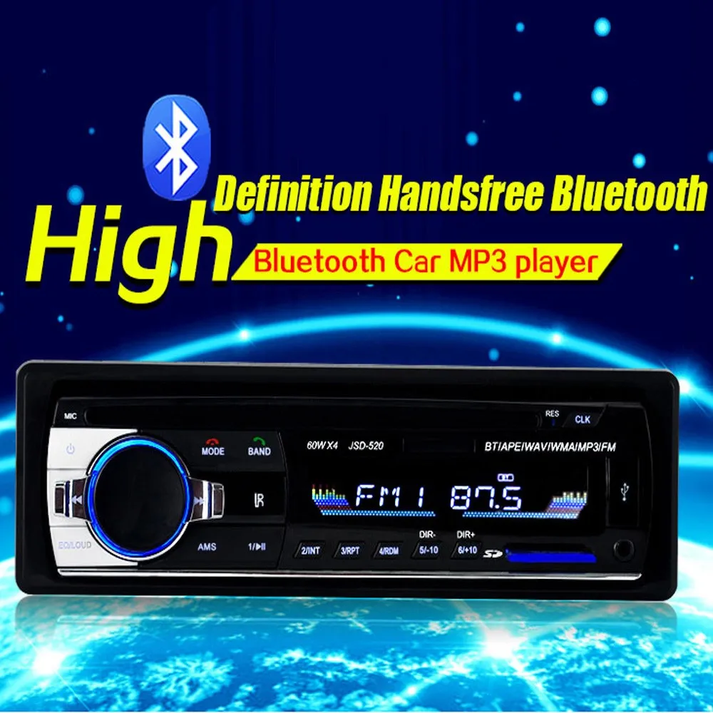 Camecho Bluetooth JSD 520 автомобильный Радио стерео MP3 плеер беспроводной аудио адаптер AUX-IN FM U диск воспроизведение 1 Din с пультом дистанционного управления