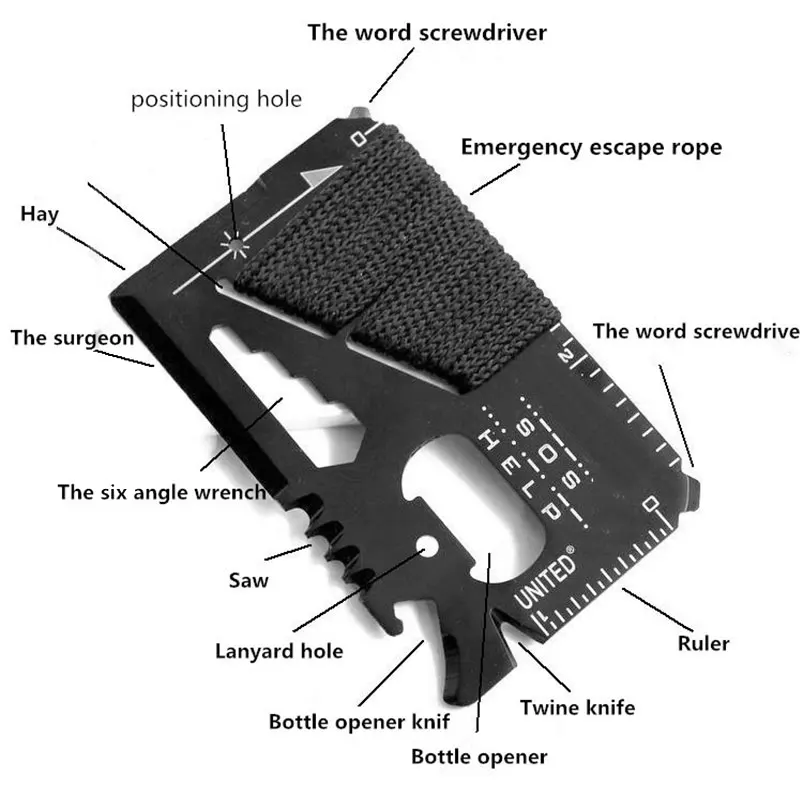 14 in 1 Multi-Function Credit Card Size Survival Card