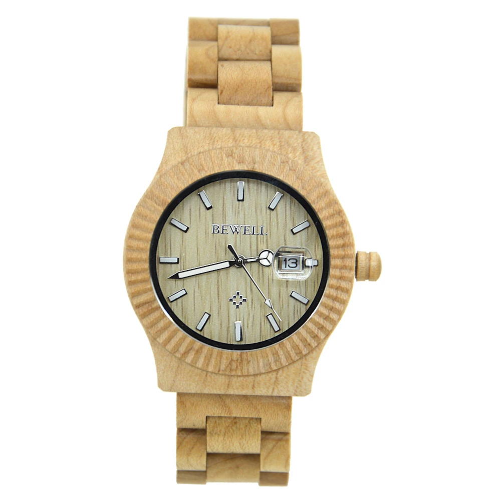 

BEWELL Luxury Brand Handmade Sandalwood Cheapest Watches Japan Quartz Movement Day Display Automatic with Box As Gift 064A