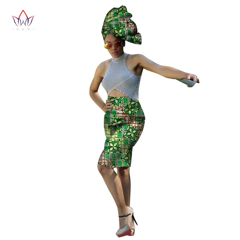 Ankara Office Lady African Women Clothing African Print Skirts Ankara Crop Knee Length Midi Skirts With Free Headwear BRW WY1607